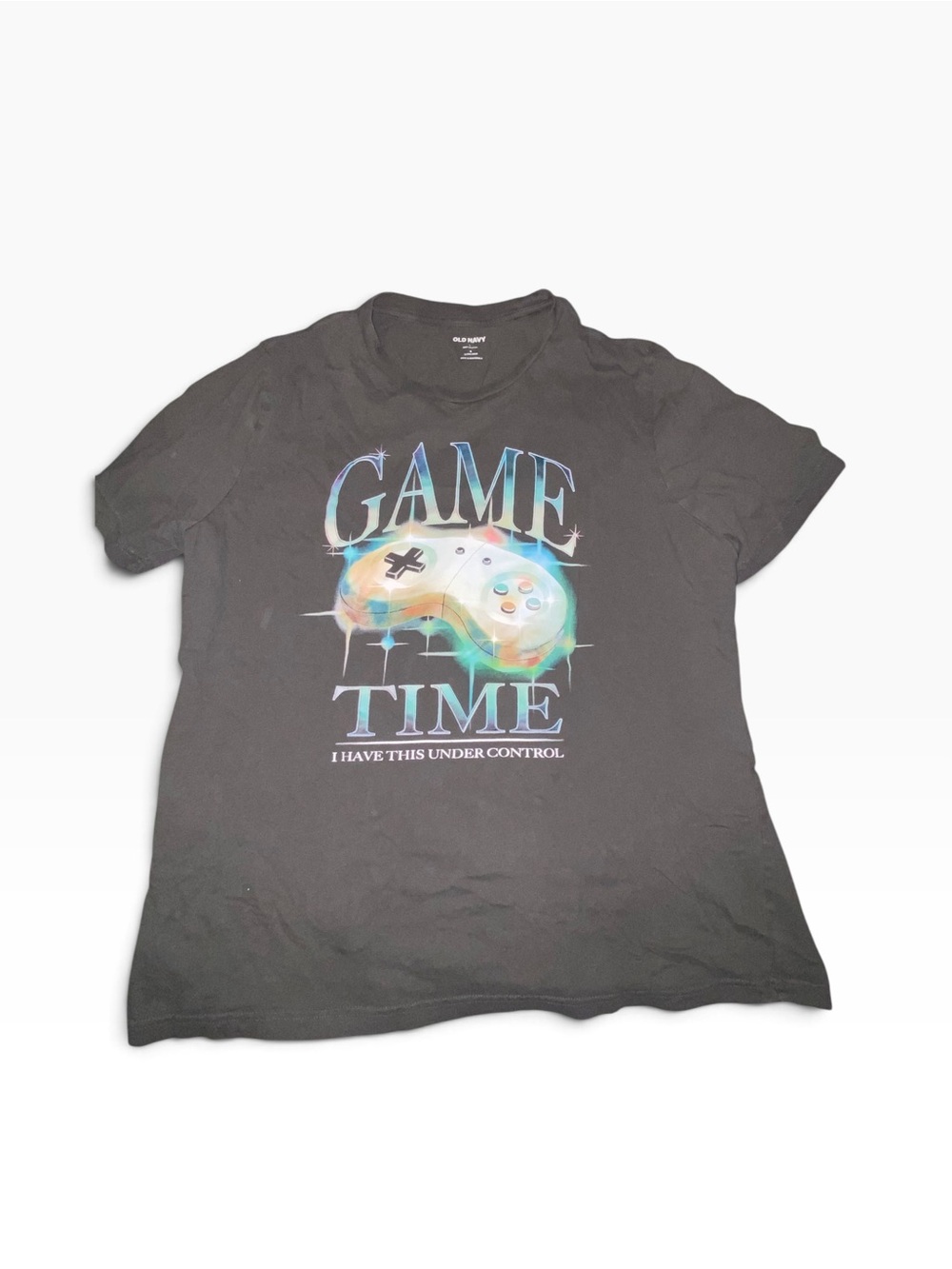 Old Navy Black Short-Sleeve Tee with Holographic Game Controller Graphic